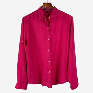 Lauren Ralph Lauren Linen Roll Tab Sleeve Shirt Size L Large Bright Pink LRL